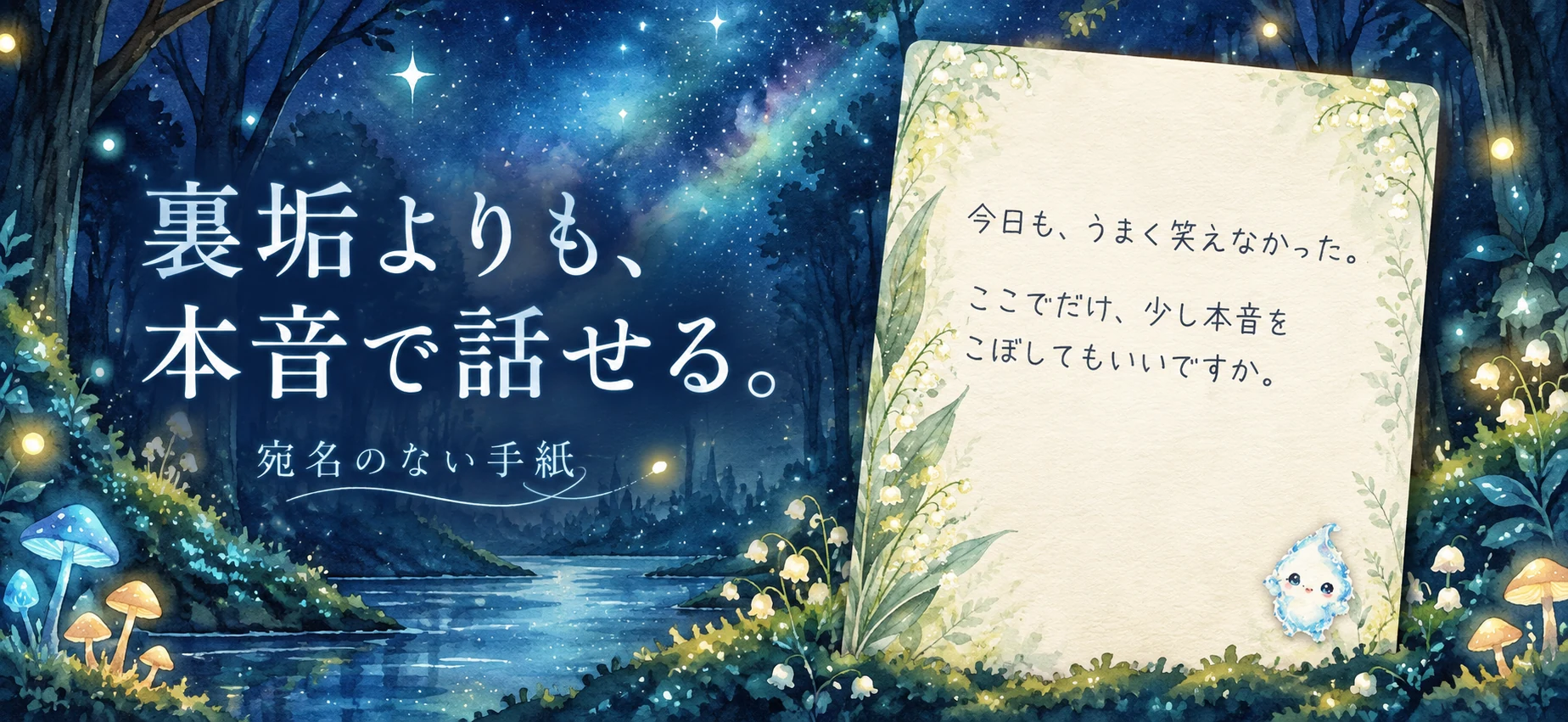 裏垢よりも、本音で話せる。鈴蘭の便箋に、ここでだけ少し本音をこぼしてもいいですか、と綴られた夜の森